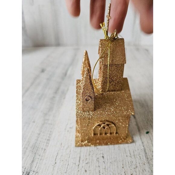 Gold glitter chapel Church ornament Xmas tree religious - Picture 4 of 12